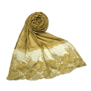 Designer Flower Premium Cotton Hijab - Mustard